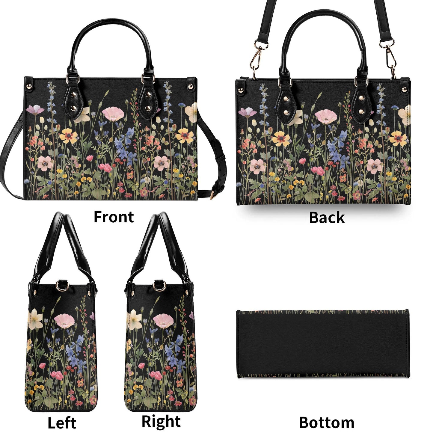 Bloom in Style: The Floral Chic Leather Tote Bag,  Waterproof PU Leather Handbag, Top Handle Vegan Leather, Crossbody, Shoulder bag.