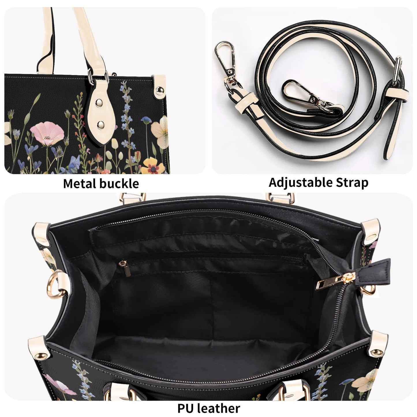 Bloom in Style: The Floral Chic Leather Tote Bag,  Waterproof PU Leather Handbag, Top Handle Vegan Leather, Crossbody, Shoulder bag.