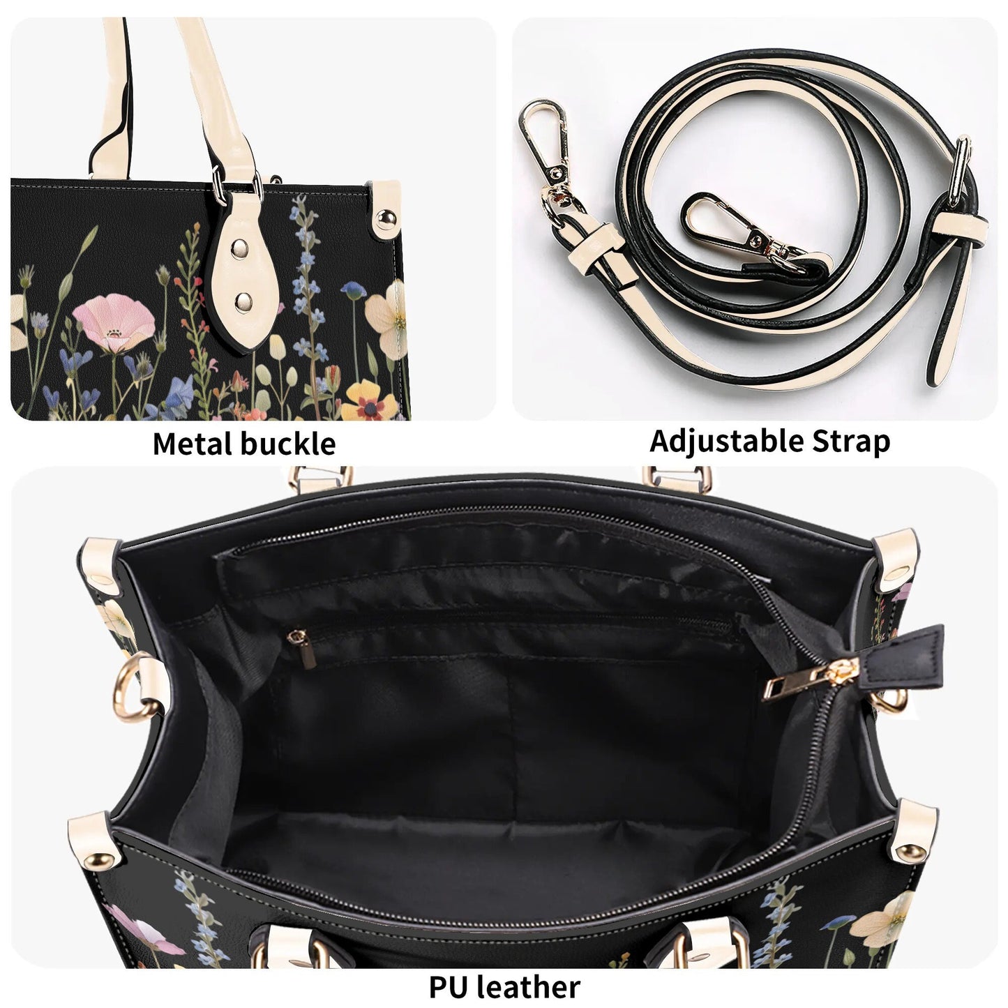 Bloom in Style: The Floral Chic Leather Tote Bag,  Waterproof PU Leather Handbag, Top Handle Vegan Leather, Crossbody, Shoulder bag.