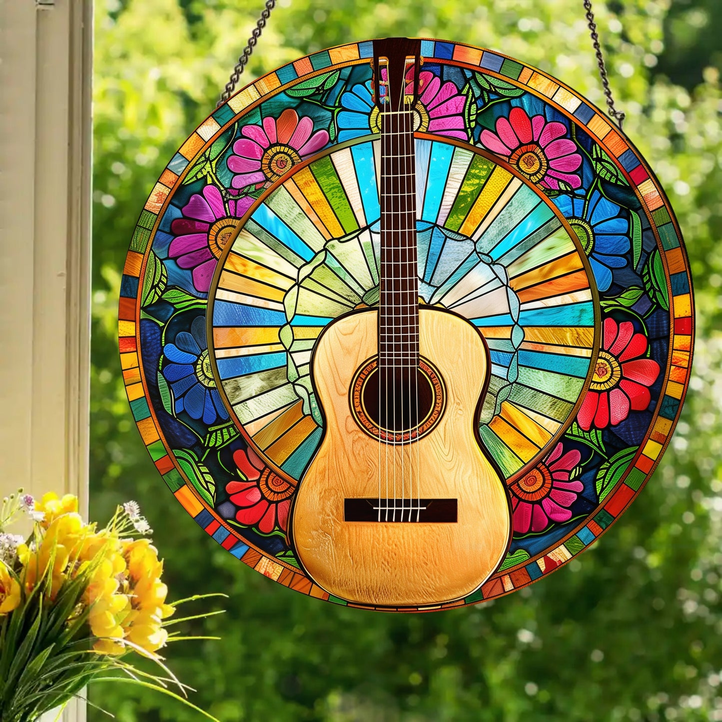 Acoustic Guitar: Stained Glass Style Window Hanging