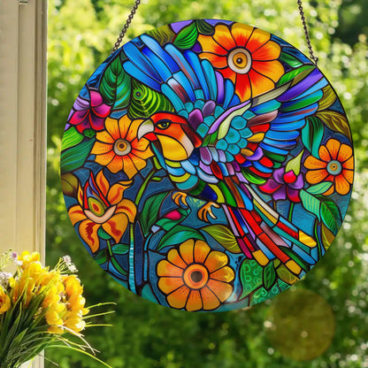 Folk Art Bird: Stained Glass Style Window Hanging