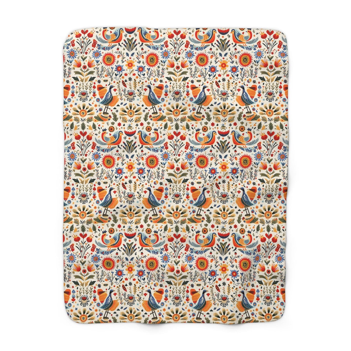 Scandinavian Charm Sherpa Fleece Blanket| Nordic Birds and Forest Images| Luxury Tradition in a Cozy Sherpa Blanket| Narvick Birds Blanket