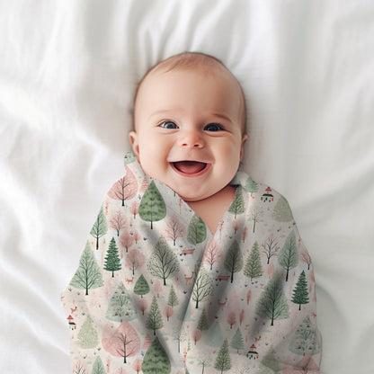 Christmas Blanket Pink Christmas Village Home Decor, Pink Christmas Tree Fleece, Chistmas Gift for Friends and Family Secret Santa Present