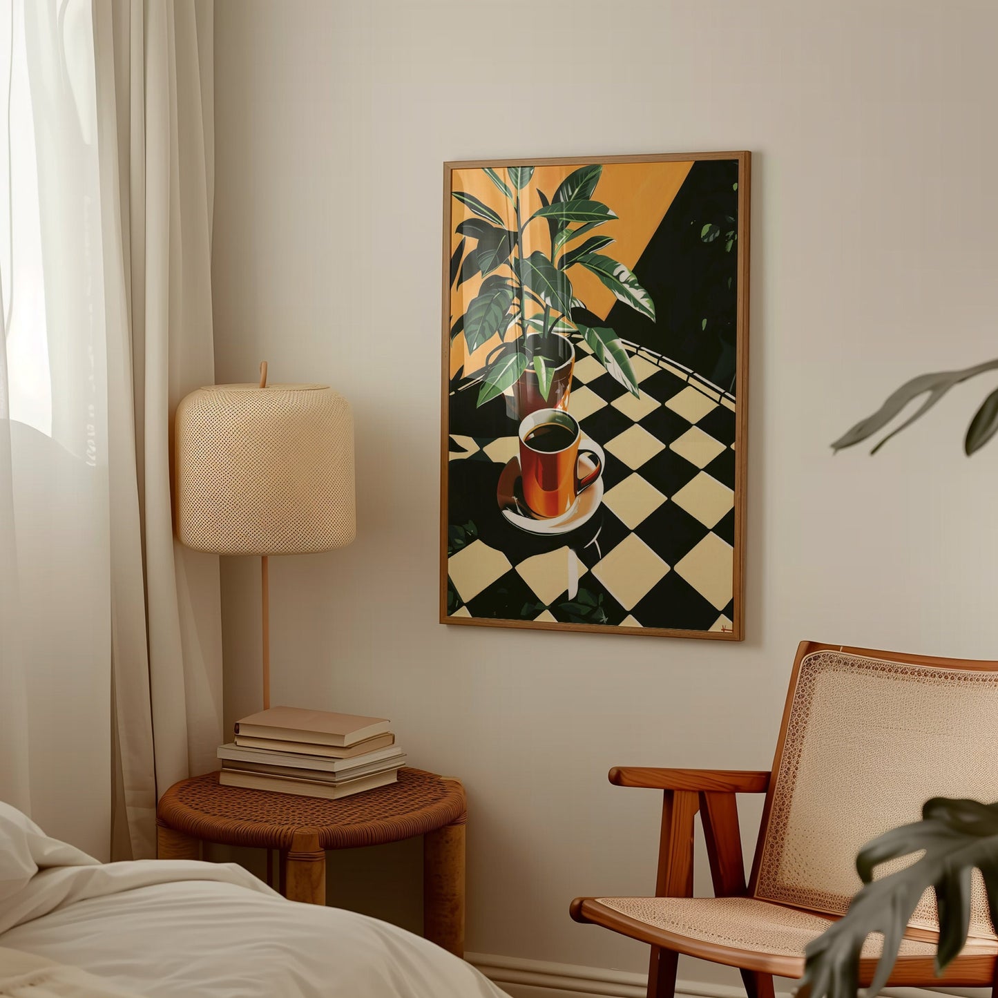 Retro Coffee Shop Print, Retro Cafe, Coffee Art, Checkerboard Tiles, Food Drink Kitchen Poster, Dining Room Art, Coffee Lover Gift, Vintage