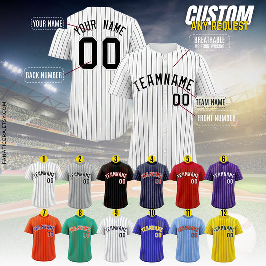 Personalized Name Team,Custom Stripe Line Color Baseball Jersey For Baseball Fans,Custom Number Baseball Jersey,Baseball Couple Jersey B12
