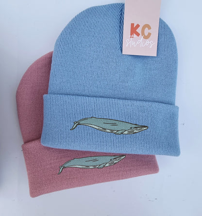 Lovely Blue Whale Embroidered Beanie - Free Delivery - More Colours - Embroidery - Sea Animal Ocean - Hat