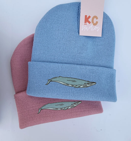 Lovely Blue Whale Embroidered Beanie - Free Delivery - More Colours - Embroidery - Sea Animal Ocean - Hat