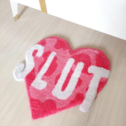 Slut Fluffy Tuft Rug,Custom Tufted Rug,Personalized Rug,Housewarming Gift,Heart Rug,Pink Rug, Handmade Rug,Valentines Day Gift,Gifts for Her