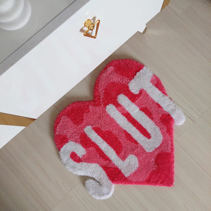 Slut Fluffy Tuft Rug,Custom Tufted Rug,Personalized Rug,Housewarming Gift,Heart Rug,Pink Rug, Handmade Rug,Valentines Day Gift,Gifts for Her