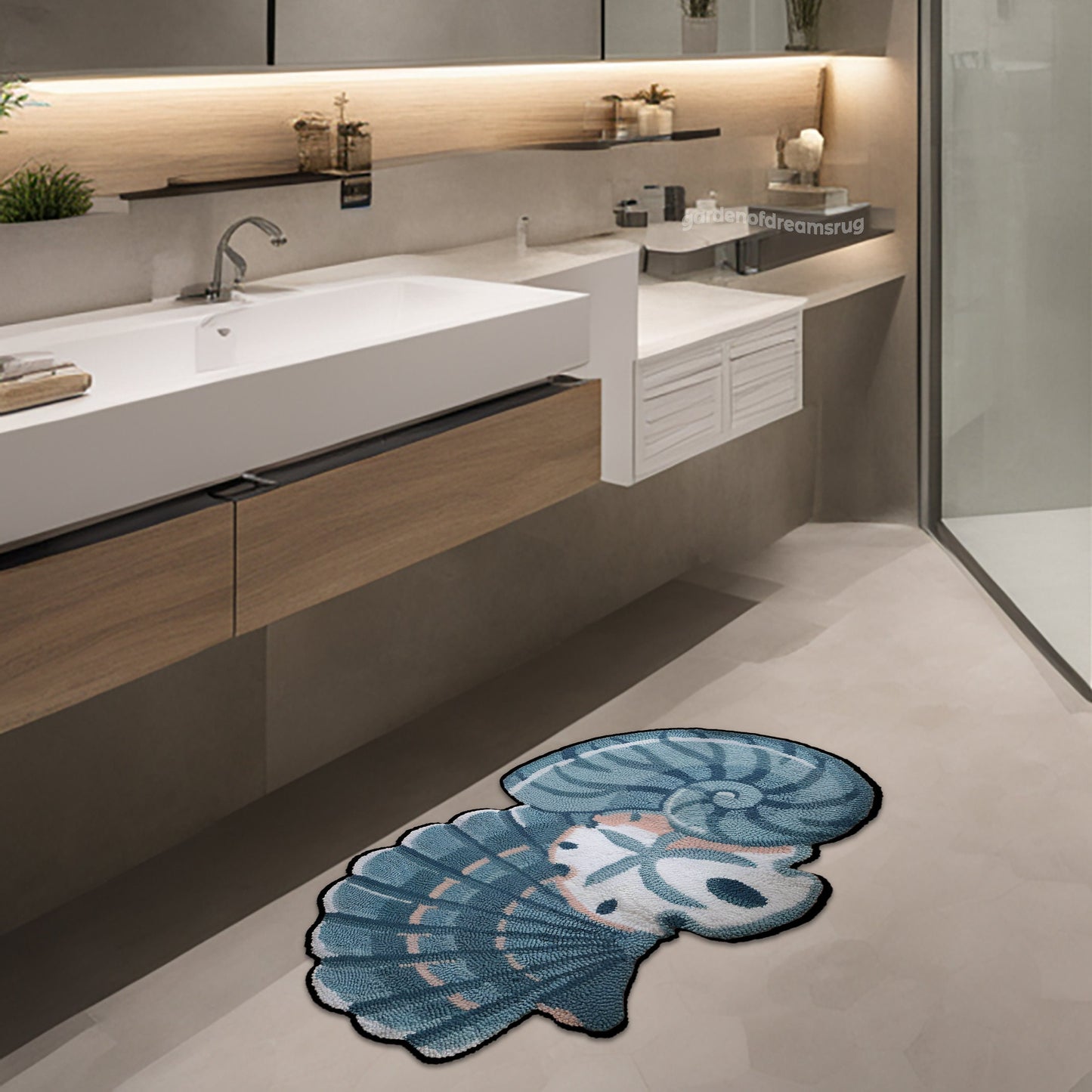 Tufted Look Bath Mat, Sea Shell Bath Mat, Soft Bath Mat, Non Slip Mat, Bathroom Decor, Gift Mat, Rugs For Bathroom,Gift Rug,Washable Mat,mat