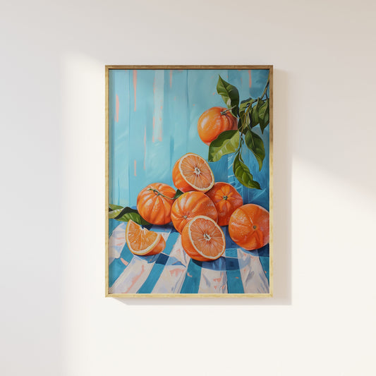 Orange Citrus Fruit Kitchen Print, Mediterranean Poster, Kitchen Wall Art, Farmhouse Country Aesthetic Print, Vintage Retro Fruit Wall Decor