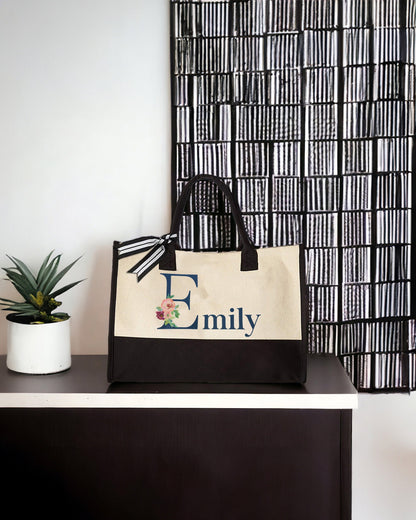 Custom Name Tote Bag, Mothers Day Gift, Floral Tote Bag for Women, Customized Shoulder Bag, Personalized Handbag Gift,Large Tote Bag for Her
