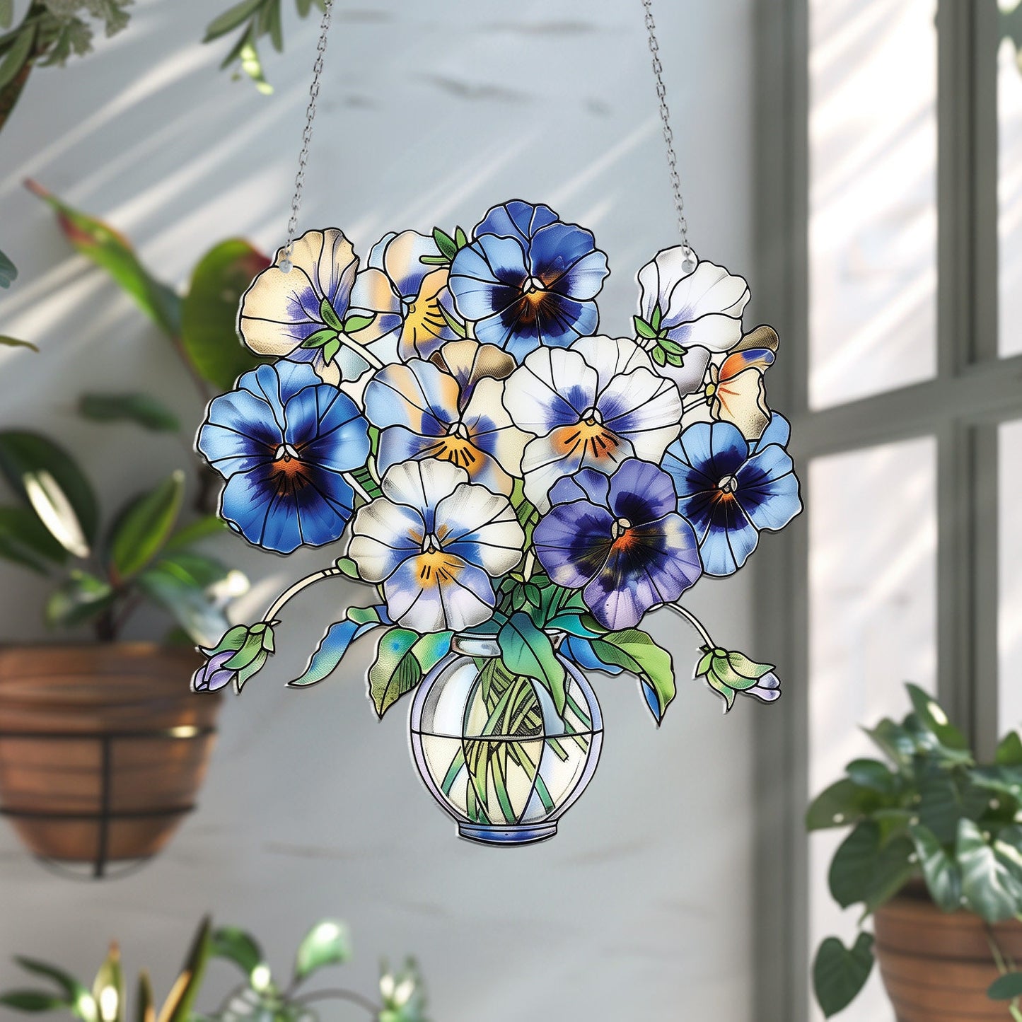 Pansy flowers Acrylic Window Hanging Decor, Pansy flowers Window Hangings, Wall Art Decoration, Pansy flowers  Lover Gift, Gift For Mom Dad