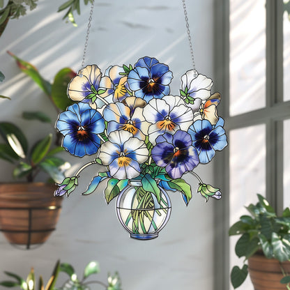 Pansy flowers Acrylic Window Hanging Decor, Pansy flowers Window Hangings, Wall Art Decoration, Pansy flowers  Lover Gift, Gift For Mom Dad