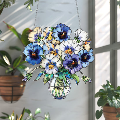 Pansy flowers Acrylic Window Hanging Decor, Pansy flowers Window Hangings, Wall Art Decoration, Pansy flowers  Lover Gift, Gift For Mom Dad