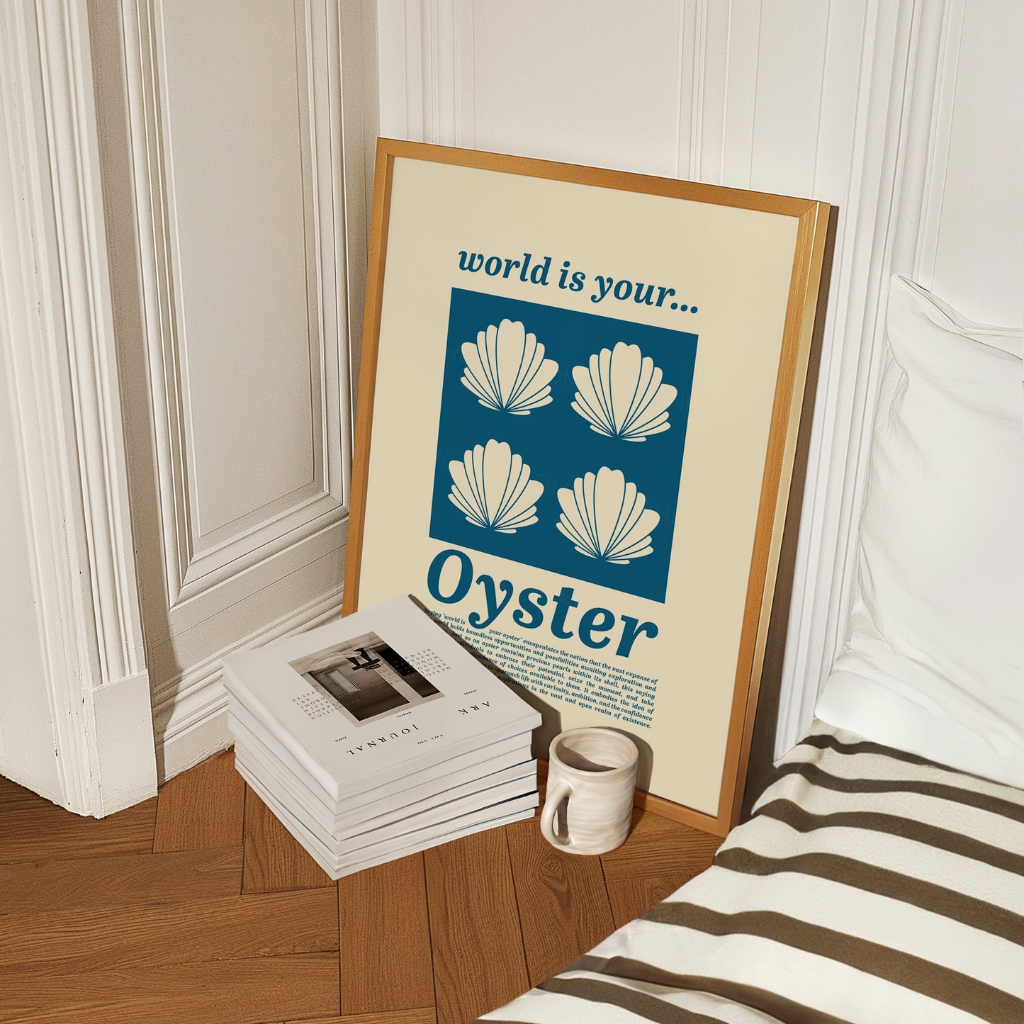 World Is Your Oyster Print, Coastal Decor, Kitchen Art, Kitchen Print, Kitchen Poster, Oyster print, Trendy Wall Art, Minimalist