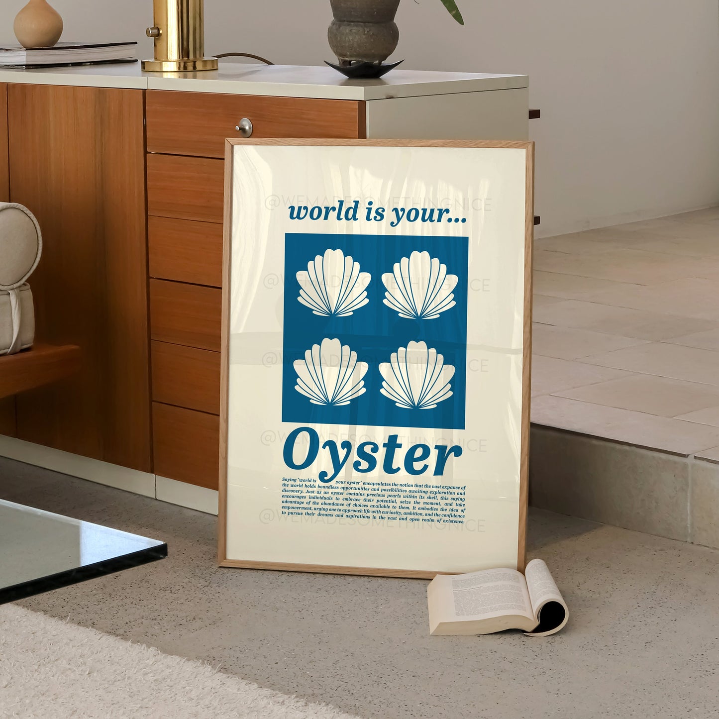 World Is Your Oyster Print, Coastal Decor, Kitchen Art, Kitchen Print, Kitchen Poster, Oyster print, Trendy Wall Art, Minimalist