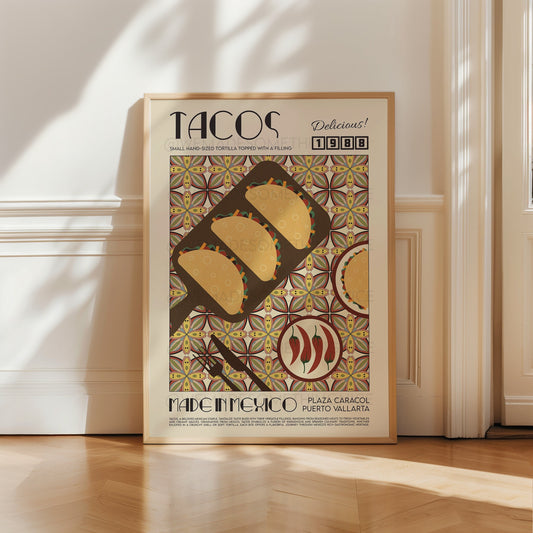 Taco Poster, Kitchen Poster, Kitchen Print, Food Print, Modern Kitchen Decor, Illustration, Mexican, Chef Print, Bar Art, Retro Wall Art