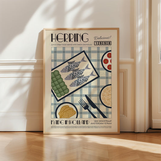 Herring Poster, Holland Poster, French Retro, Scandinavian Kitchen Decor, Food Art, Mid Century Modern, Amsterdam, Housewarming