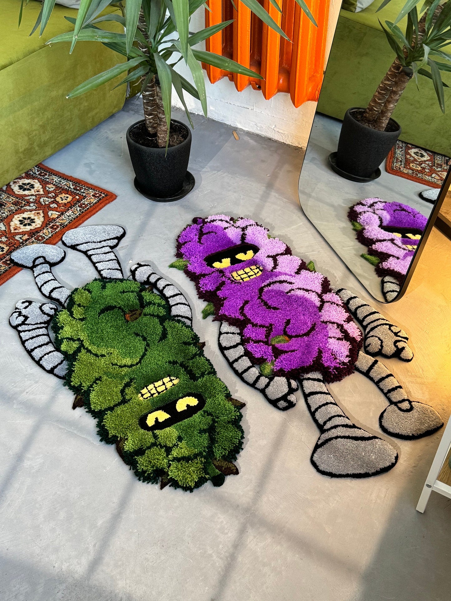 Tufted 3D Cartoon Rug, Fluffy Moss Rug, Stylish Rug, Robot rug, Handmade floor art, Suit Tufted Rug, Halloween gift, Christmas gift