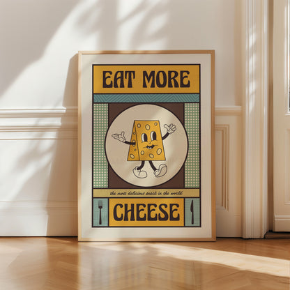 Retro Eat More Cheese Poster, Food Print, Modern Kitchen Decor, Retro Poster, Pop Art, Kitchen Art, Exhibition Poster, Retro Character Print