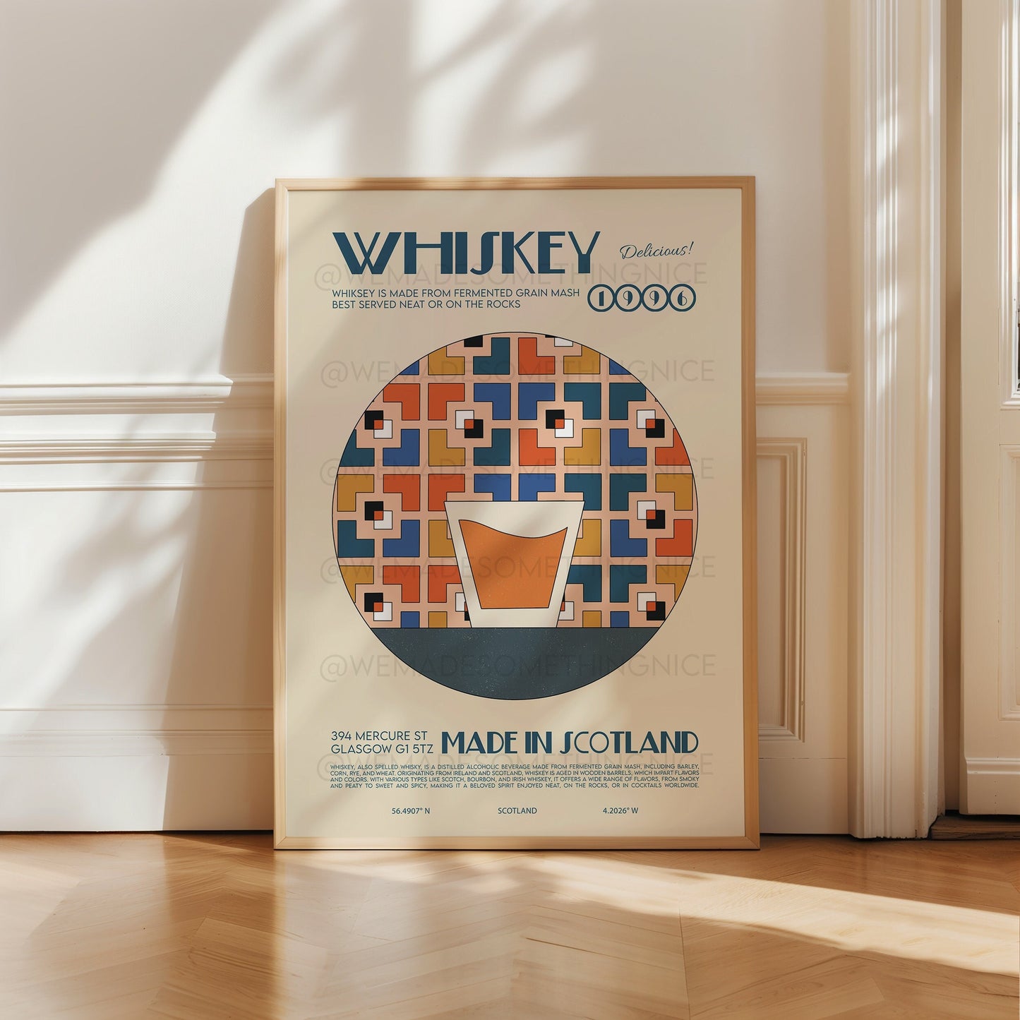 Whiskey Print, Cocktail Art, Kitchen Art, Kitchen Poser, Drinks Poster, Kitchen Decor, Cocktail Poster, Mid Century Modern, Illustration