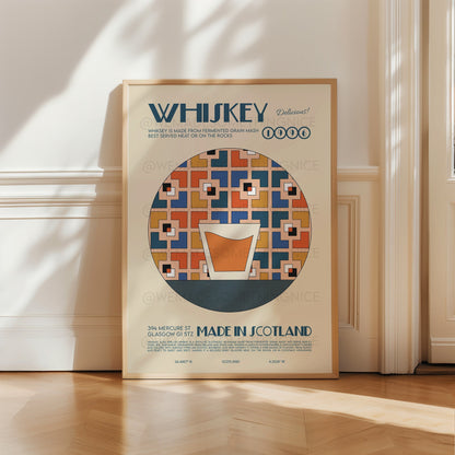 Whiskey Print, Cocktail Art, Kitchen Art, Kitchen Poser, Drinks Poster, Kitchen Decor, Cocktail Poster, Mid Century Modern, Illustration