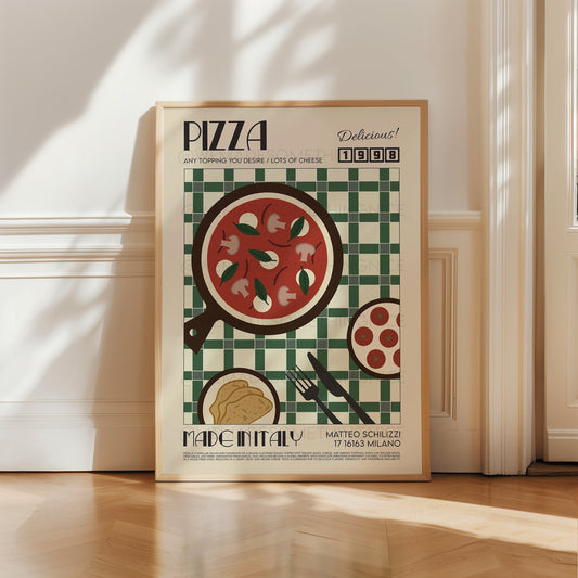 Pizza Print, Kitchen Art, Kitchen Poster, Kitchen Print, Italy Poster, Kitchen Decor, Food Art, Mid Century Modern
