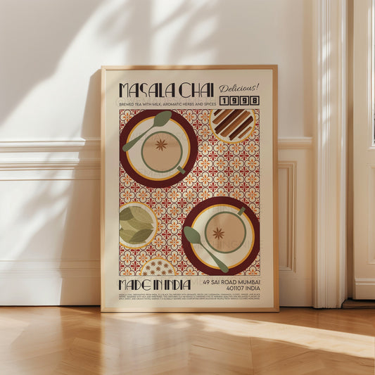 Masala Chai Poster, Kitchen Poster, Kitchen Print, Food Print, Modern Kitchen Decor, Exhibition Poster Retro Wall Art, India Print