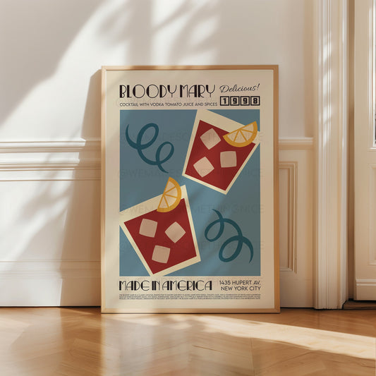 Bloody Mary Print, Bloody Mary Poster, French Retro, Kitchen Decor, Vintage Ad, Bar Art, Illustration, Mid Century Modern