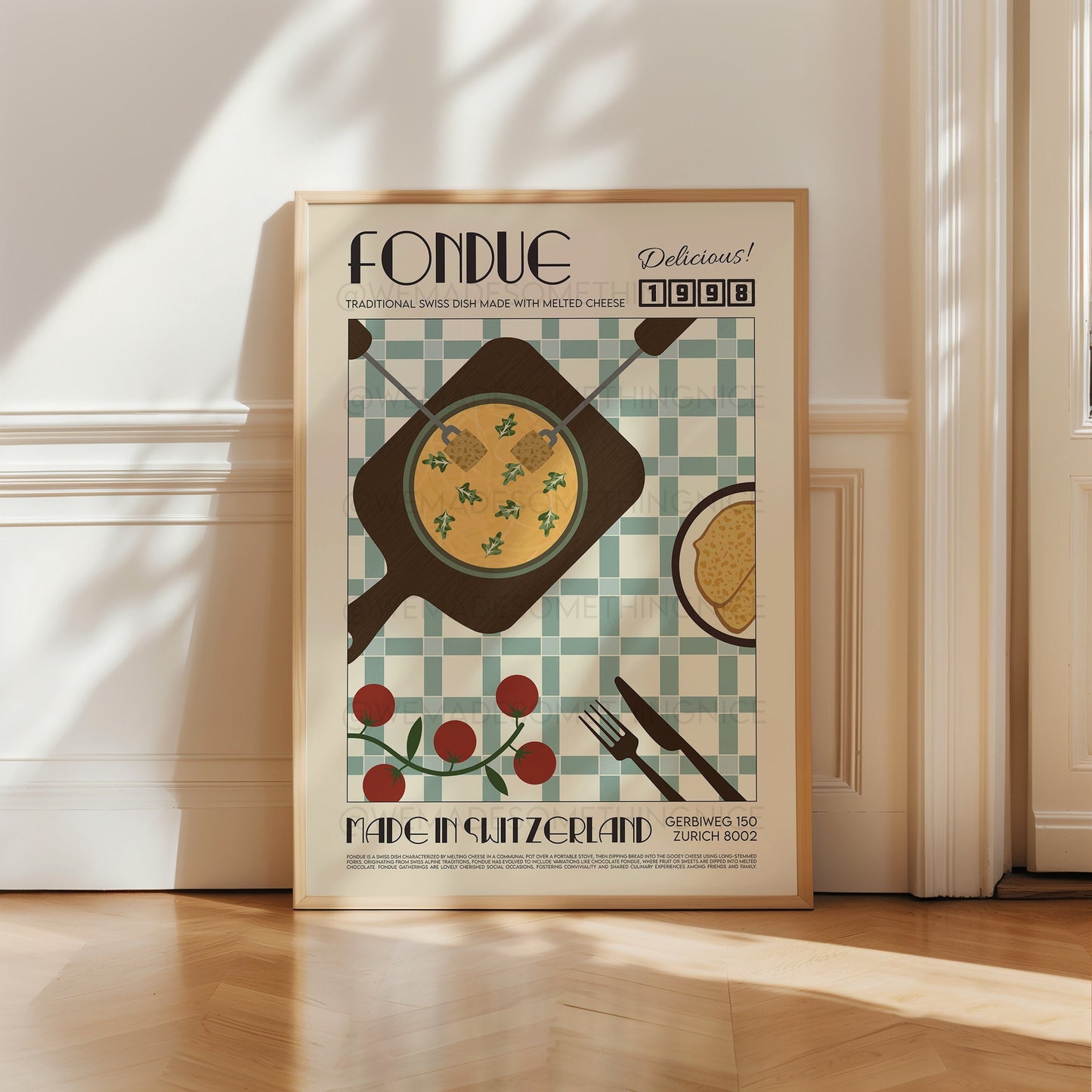 Swiss Fondue Poster, Kitchen Poster, Kitchen Print, Food Print, Modern Kitchen Decor, Retro Poster, Pop Art, Kitchen Art, Exhibition Poster