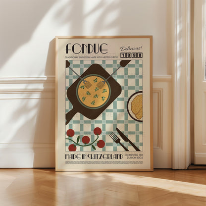 Swiss Fondue Poster, Kitchen Poster, Kitchen Print, Food Print, Modern Kitchen Decor, Retro Poster, Pop Art, Kitchen Art, Exhibition Poster
