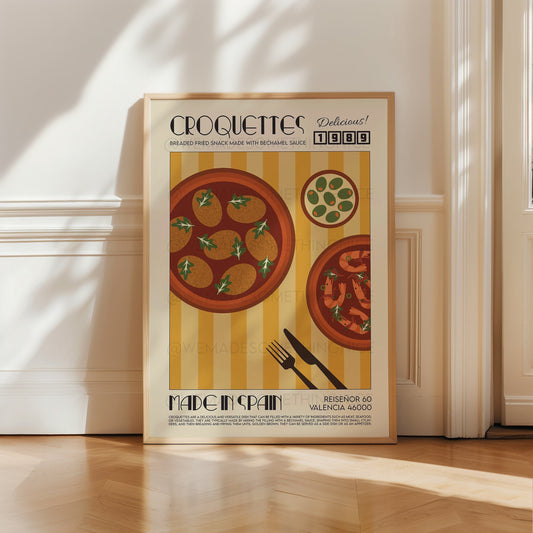 Croquettes Print, Kitchen Art, Kitchen Poster, Spain Poster, Kitchen Decor, Food Art, Mid Century Modern