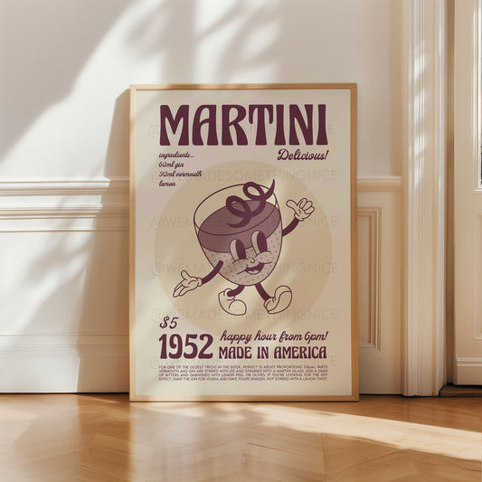 Martini Poster, Kitchen Art, Kitchen Poster, Cocktail Art, Funny Print, Retro Wall Art, Home Decor
