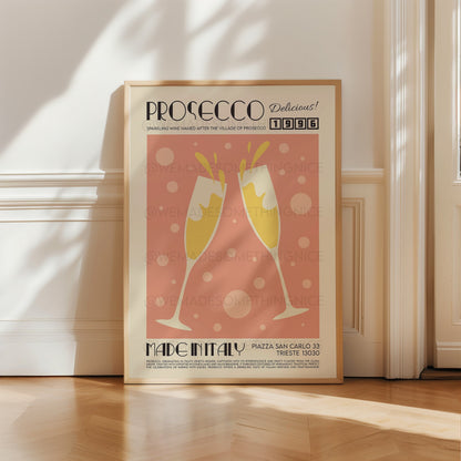 Prosecco Print, Cheer Print, French Retro, Kitchen Decor, Food Art, Mid Century Modern, Eat Sign, Rome, Italy Art, Housewarming