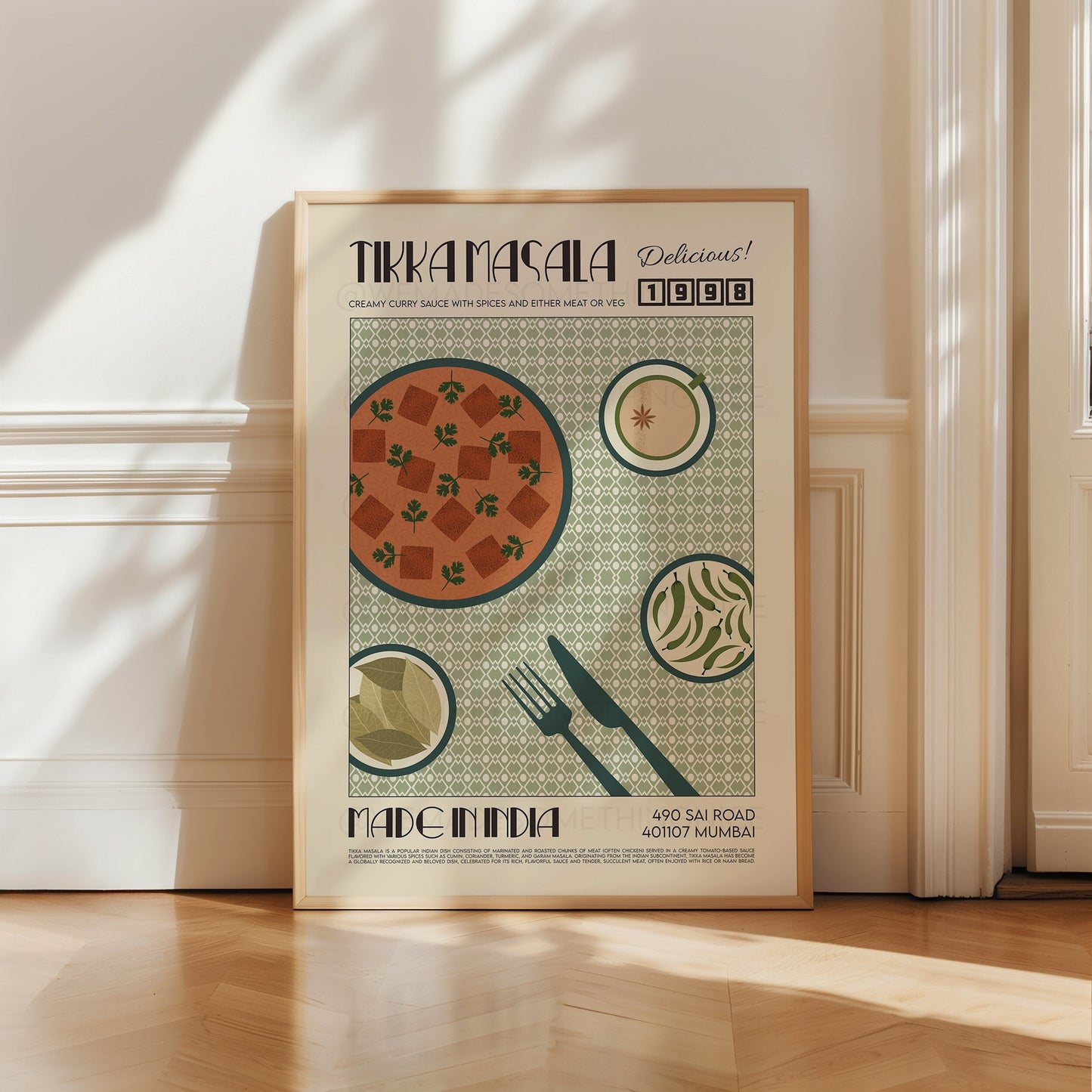 Tikka Masala Poster, Food Print, Modern Kitchen Decor, Travel Poster, Kitchen Poster, Exhibition Poster Retro Wall Art, India Print, Chicken