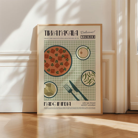 Tikka Masala Poster, Food Print, Modern Kitchen Decor, Travel Poster, Kitchen Poster, Exhibition Poster Retro Wall Art, India Print, Chicken