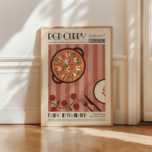 Thai Red Curry Poster, Kitchen Art, Kitchen Poster, Food Print, Food Art, Asian Wall Art, Thailand Art, Retro Wall Art