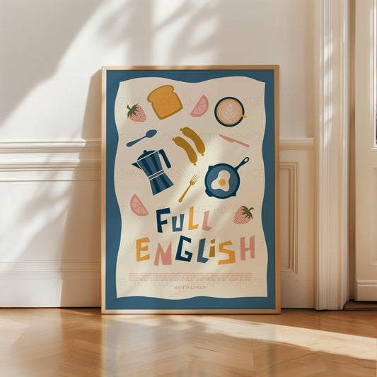 Full English Breakfast Poster, Kitchen Art, Kitchen Poster, Kitchen Print, Trendy Wall Art, Retro Print, Coffee Print