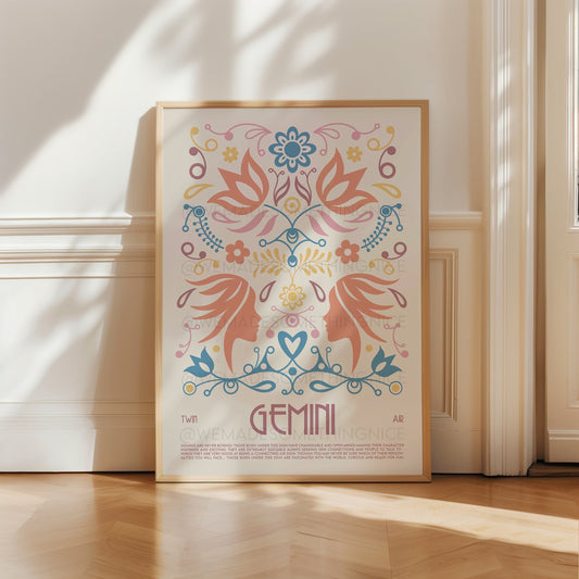 Gemini Poster, Horoscope Print, Astrological Wall Art, Tarot, Exhibition Poster, Zodiac Poster, Birthday Present, Boho Housewarming