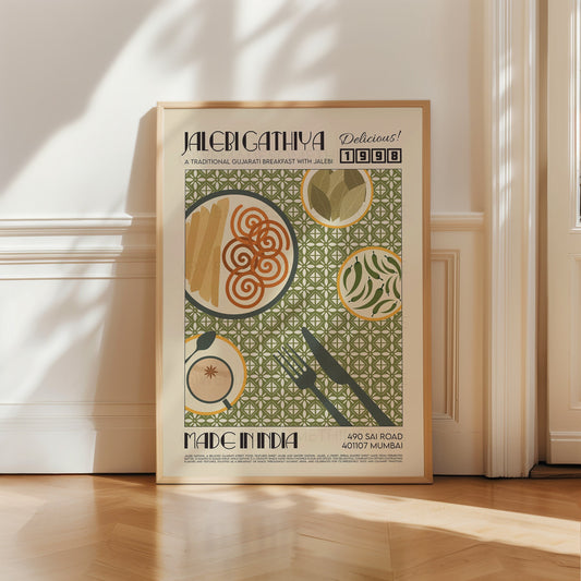 Jalebi Gathiya Poster, Food Print, Modern Kitchen Decor, Travel Poster, Kitchen Poster, Exhibition Poster Retro Wall Art, India Print