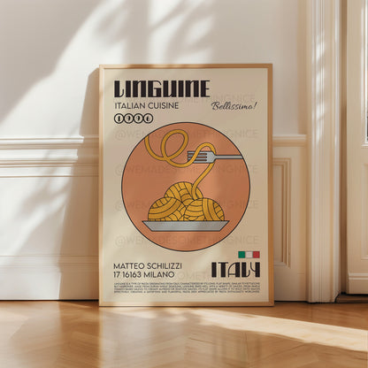 Linguine Poster, Pasta Poster, Kitchen Art, Kitchen wall Art, Italy Poster, Chef Print, Retro Wall Art
