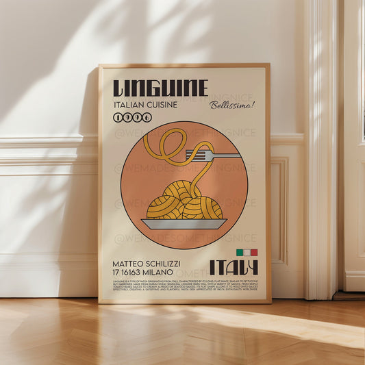 Linguine Poster, Pasta Poster, Kitchen Art, Kitchen wall Art, Italy Poster, Chef Print, Retro Wall Art