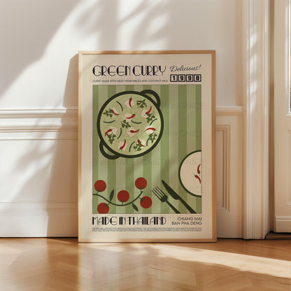 Thai Green Curry Poster, Kitchen Art, Food Print, Modern Kitchen Decor, Illustration, Thailand Art, Ramen, Asia Art, Exhibition Poster