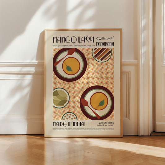 Mango Lassi Poster, Kitchen Poster, Kitchen Print, Food Poster, Modern Kitchen Decor, Travel Poster, Retro Wall Art