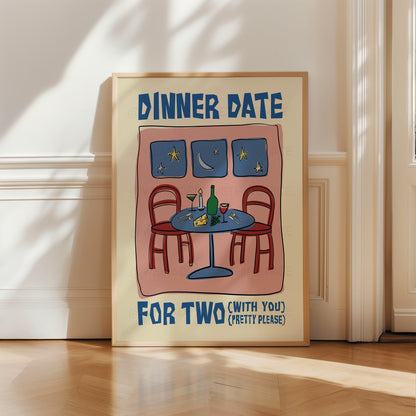 Dinner Date Poster, Trendy Wall Art, Apartment Decor, Retro Wall Art, Coquette Room Decor, Pink Wall Art, Y2K Room Decor, Pink Bow Print