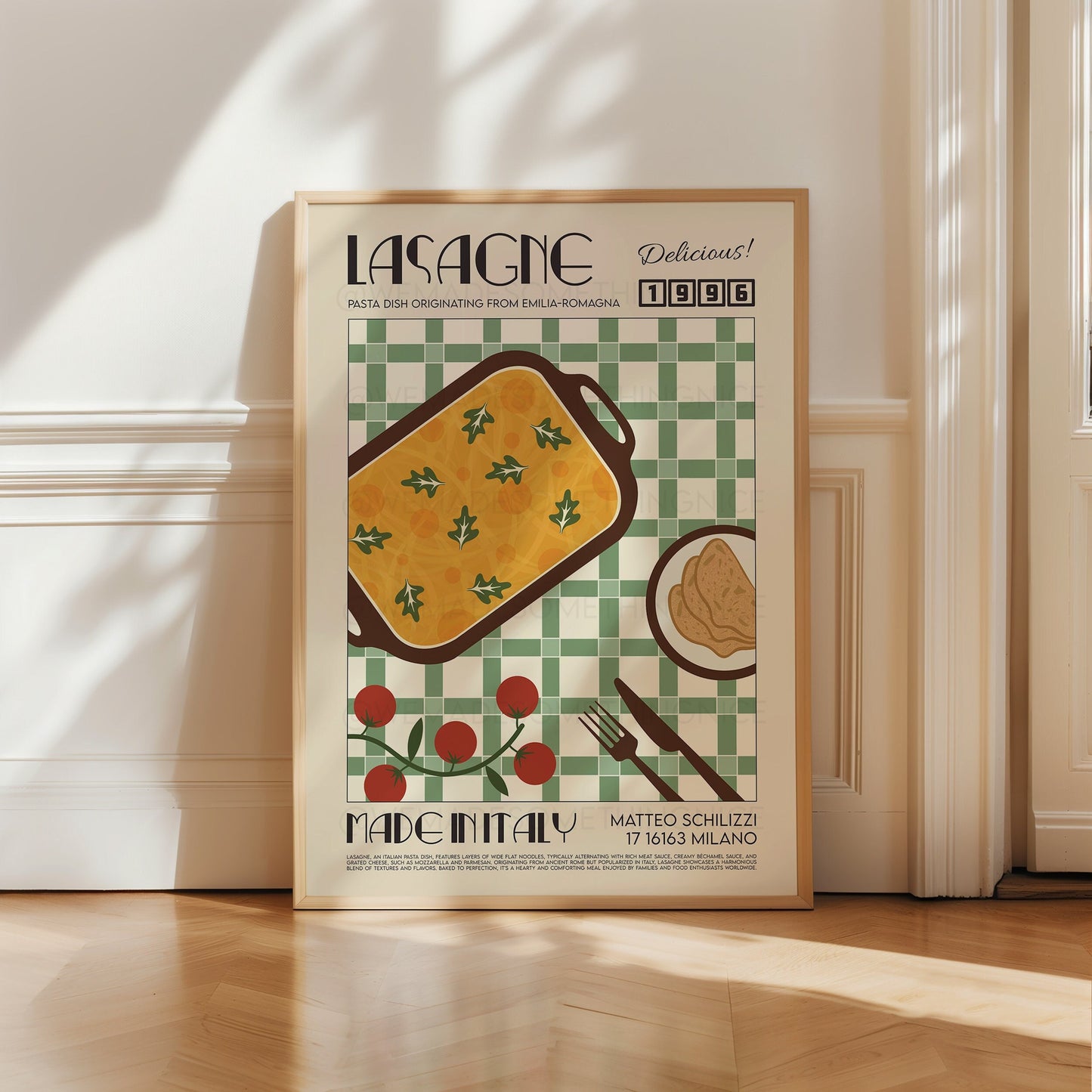 Lasagne Print, Kitchen Poster, Kitchen Print, Kitchen Decor, Food Art, Mid Century Modern, Eat Sign, Rome, Italy Art, Housewarming
