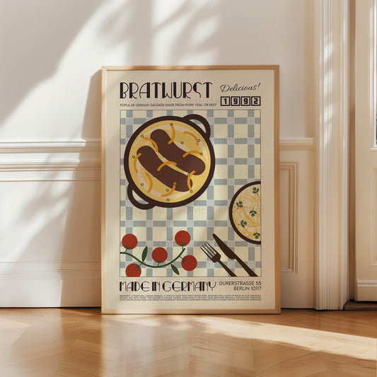 Bratwurst Poster, Kitchen Poster, Kitchen Print, Modern Kitchen Decor, Retro Poster, Pop Art, Kitchen Art, Exhibition Poster, Food Print