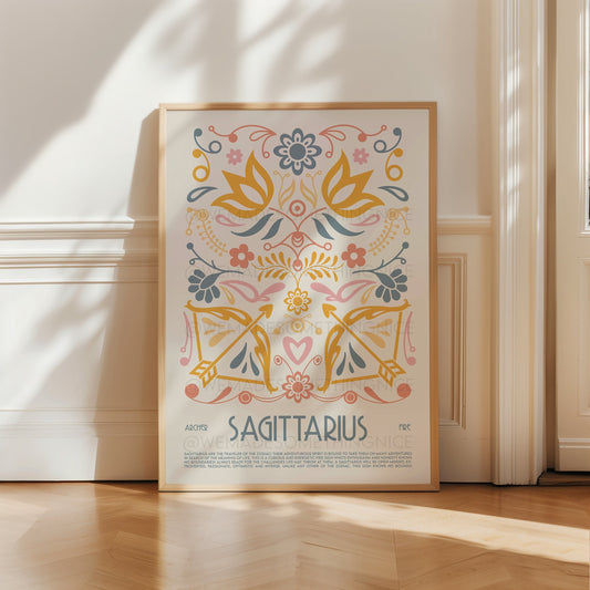 Sagittarius Poster, Horoscope Print, Astrological Wall Art, Exhibition Poster, Zodiac Poster, Birthday Present Housewarming, Boho Bedroom