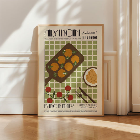 Arancini Print, Kitchen Poster, Kitchen Print, Retro Food Poster, Kitchen Decor, Food Art, Mid Century Modern, Eat Sign, Rome, Italy Art